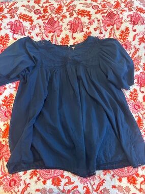 Free People Navy Lace-Trim Top